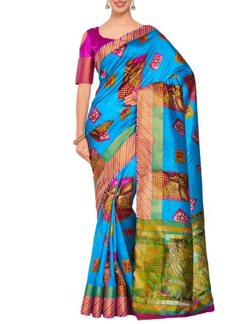 zari border conversational printed saree - 15464012 - Very Small Image - 1