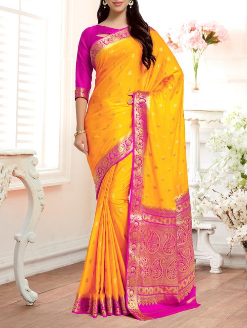 contrast zari pallu kanjivaram saree - 15464044 - Very Small Image - 1