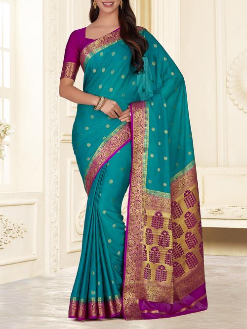 contrast zari pallu kanjivaram saree - 15464053 - Very Small Image - 1