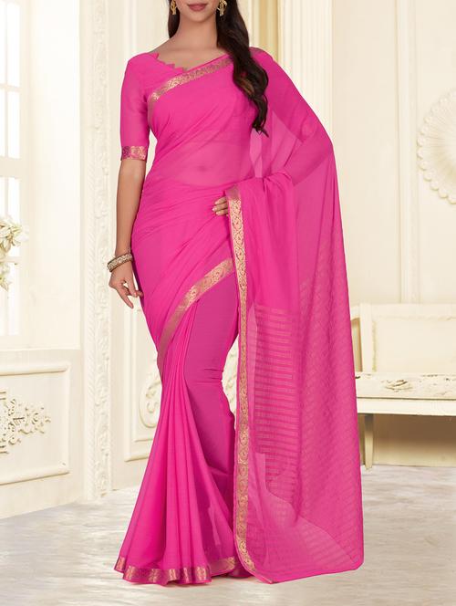 floral zari border chiffon saree - 15464075 - Very Small Image - 1