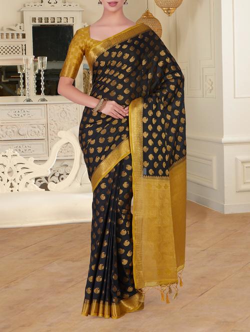 women's self design black colored saree - 15464084 - Very Small Image - 1