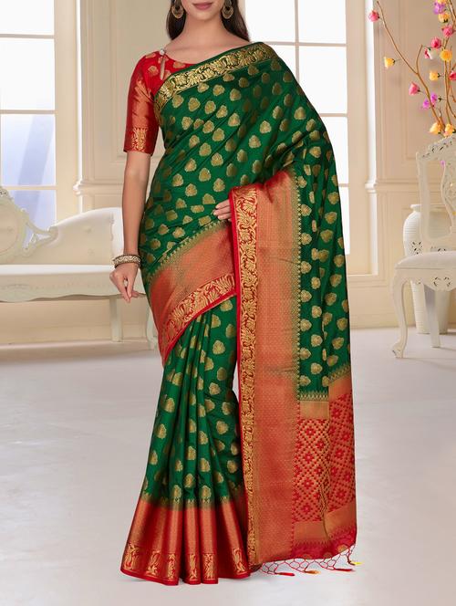 contrast zari pallu kanjivaram saree - 15464089 - Very Small Image - 1