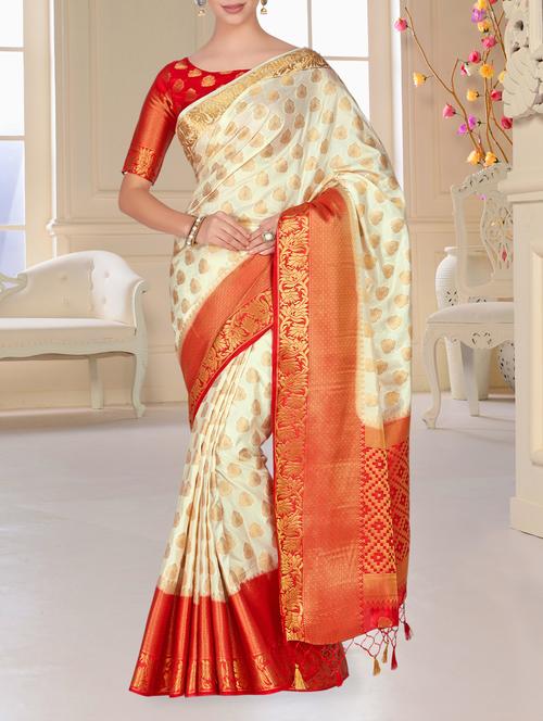 contrast zari pallu kanjivaram saree - 15464092 - Very Small Image - 1