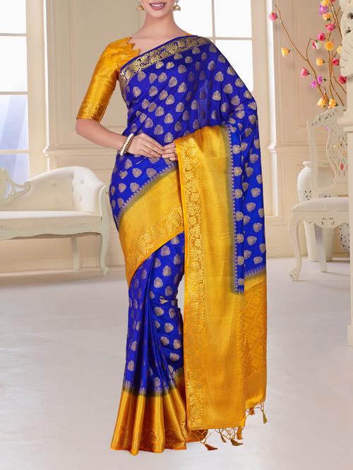 contrast zari pallu kanjivaram saree - 15464093 - Very Small Image - 1
