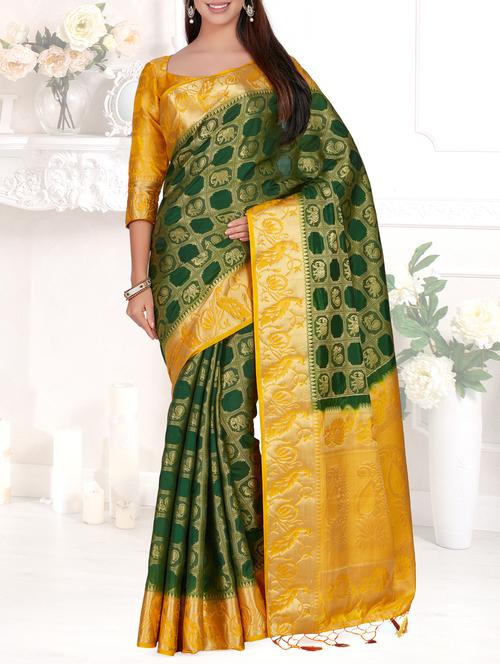 contrast border conversational kanjivaram saree - 15464094 - Very Small Image - 1