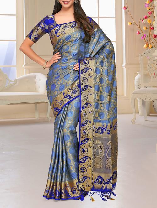 contrast border conversational kanjivaram saree - 15464096 - Very Small Image - 1