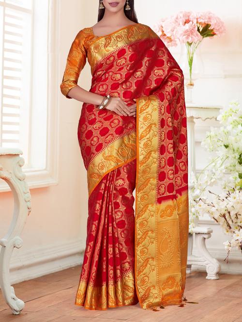 contrast border conversational kanjivaram saree - 15464098 - Very Small Image - 1