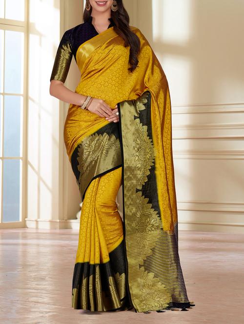 contrast floral border kanjivaram saree - 15464101 - Very Small Image - 1