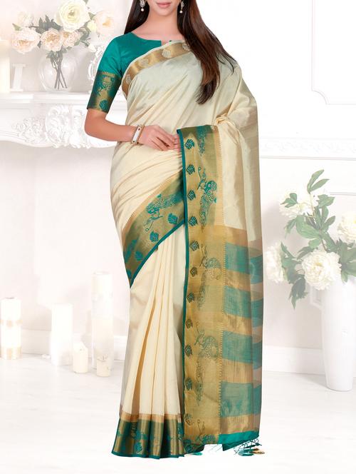 contrast conversational border kanjivaram saree - 15464118 - Very Small Image - 1