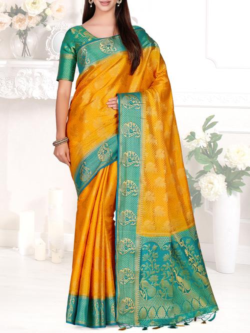 contrast boder conversational kanjivaram saree - 15464130 - Very Small Image - 1