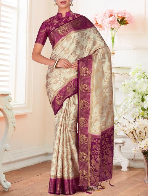 contrast boder conversational kanjivaram saree - 15464136 - Very Small Image - 1
