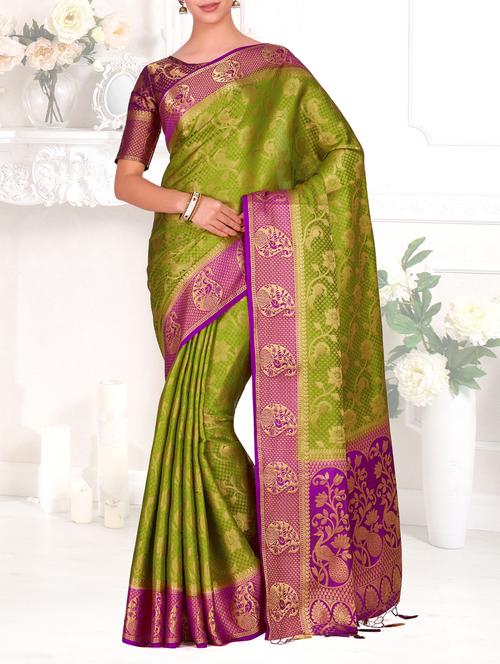 contrast boder conversational kanjivaram saree - 15464137 - Very Small Image - 1