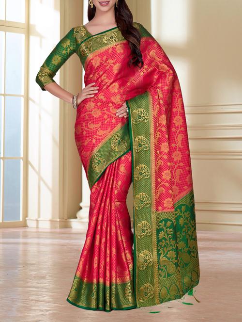 contrast boder conversational kanjivaram saree - 15464138 - Very Small Image - 1
