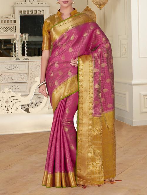 contrast boder paisley kanjivaram saree - 15464142 - Very Small Image - 1