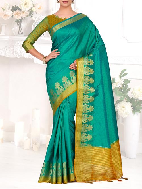 contrast zari border kanjivaram saree - 15464144 - Very Small Image - 1