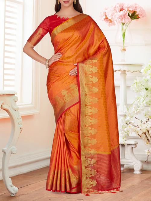 contrast zari border kanjivaram saree - 15464147 - Very Small Image - 1
