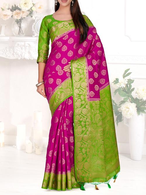 contrast border conversational kanjivaram saree - 15464152 - Very Small Image - 1