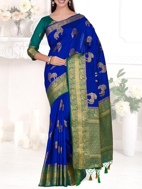 contrast border conversational kanjivaram saree - 15464158 - Very Small Image - 1