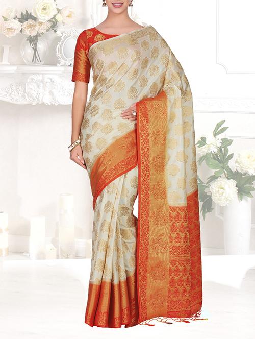 contrast border paisley kanjivaram saree - 15464160 - Very Small Image - 1