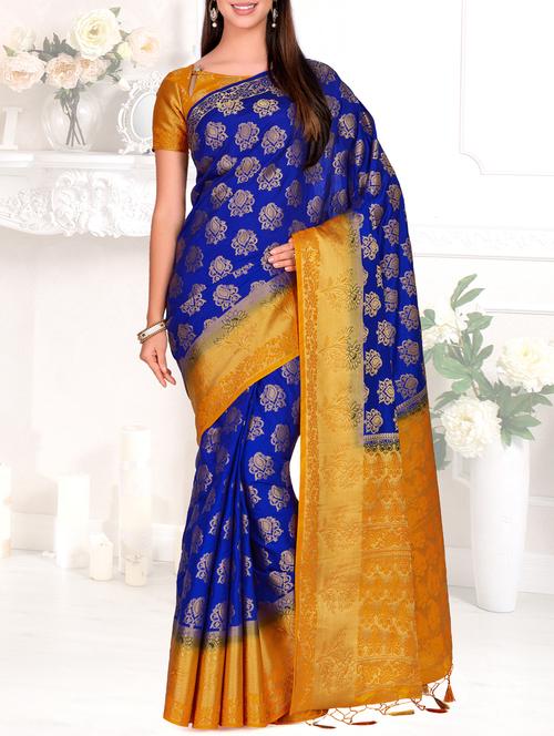 contrast border paisley kanjivaram saree - 15464162 - Very Small Image - 1