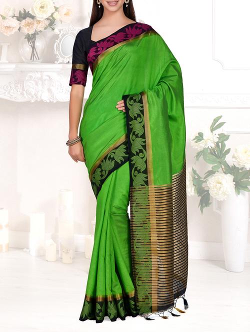 contrast floral border kanjivaram saree - 15464165 - Very Small Image - 1