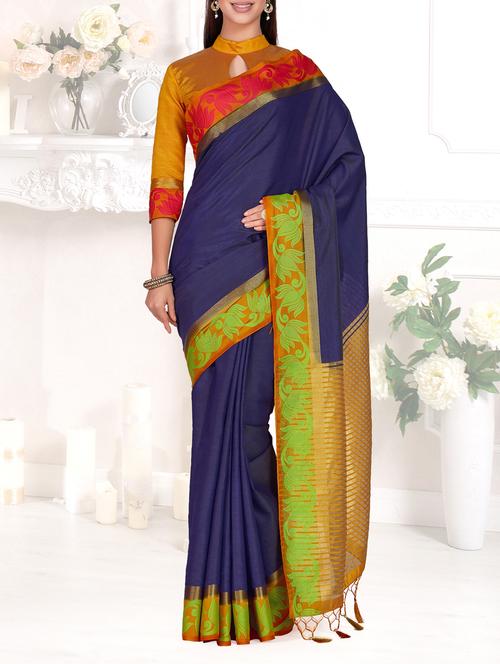 contrast floral border kanjivaram saree - 15464166 - Very Small Image - 1