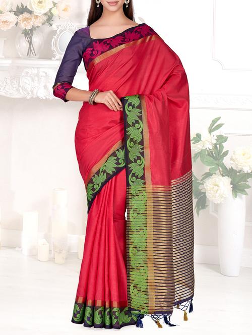 contrast floral border kanjivaram saree - 15464168 - Very Small Image - 1