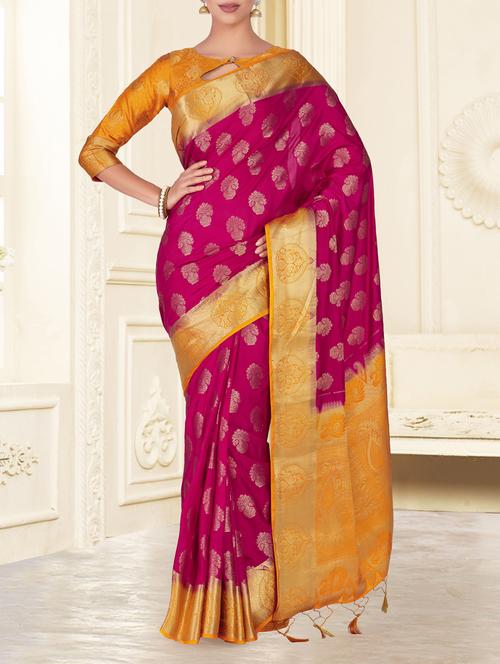 contrast border conversational kanjivaram saree - 15464173 - Very Small Image - 1
