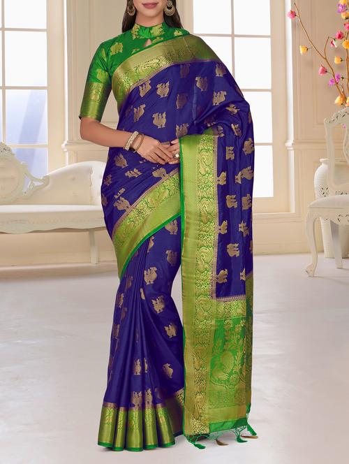 contrast border conversational kanjivaram saree - 15464176 - Very Small Image - 1