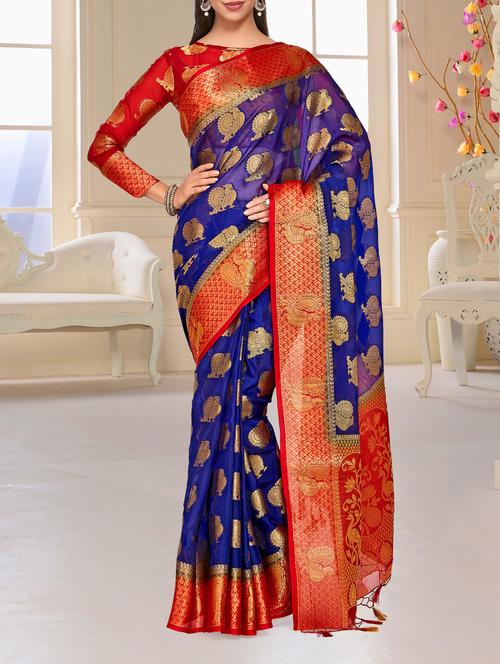 contrast border conversational kanjivaram saree - 15464181 - Very Small Image - 1