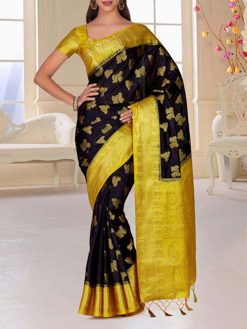 contrast border conversational kanjivaram saree - 15464186 - Very Small Image - 1