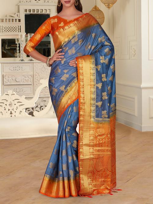 contrast border conversational kanjivaram saree - 15464187 - Very Small Image - 1