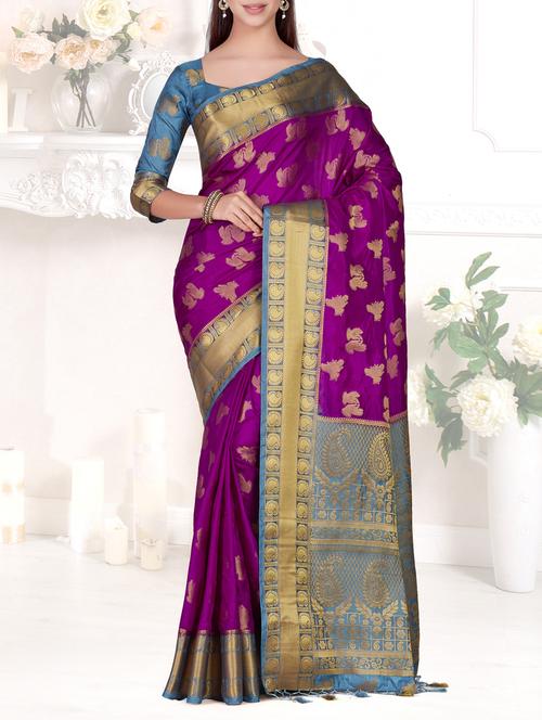 contrast border conversational kanjivaram saree - 15464188 - Very Small Image - 1