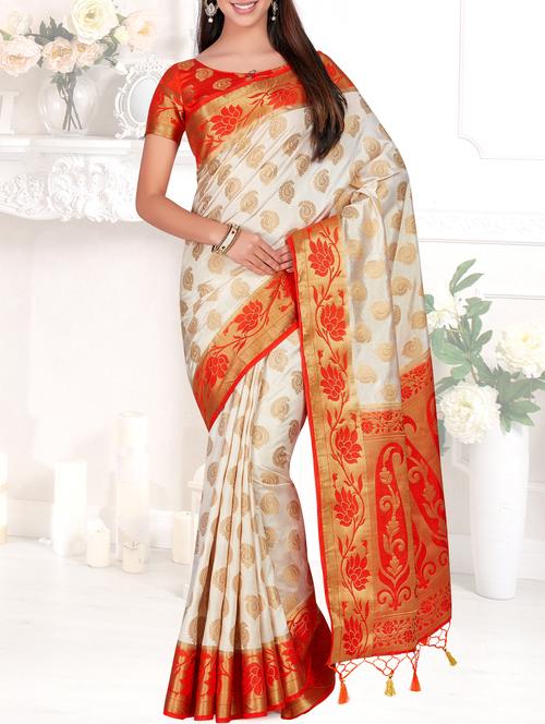 contrast border paisley kanjivaram saree - 15464190 - Very Small Image - 1