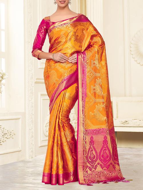 contrast pallu conversational kanjivaram saree - 15464197 - Very Small Image - 1