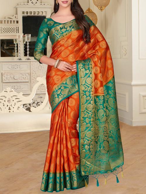 contrast pallu conversational kanjivaram saree - 15464202 - Very Small Image - 1