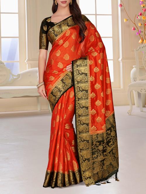 women's self design orange colored saree - 15464207 - Very Small Image - 1
