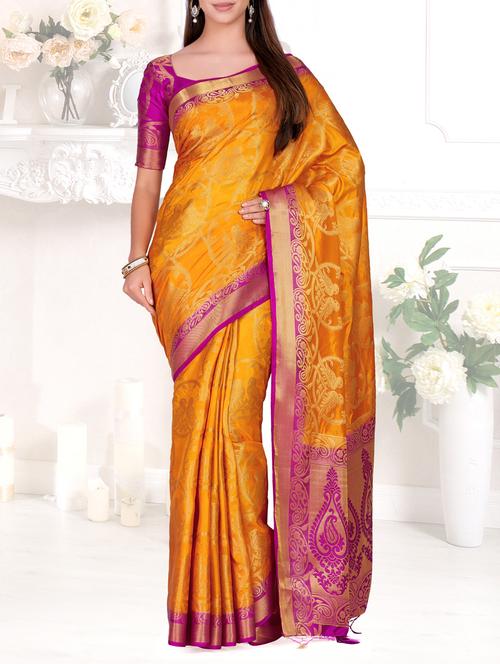 contrast pallu conversational kanjivaram saree with blouse - 15464209 - Very Small Image - 1