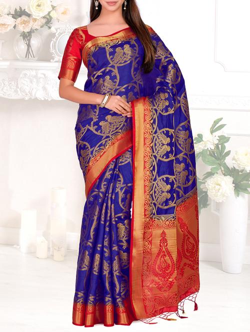 contrast pallu conversational kanjivaram saree with blouse - 15464210 - Very Small Image - 1