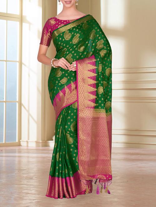 temple border paisley kanjivaram saree with blouse - 15464214 - Very Small Image - 1