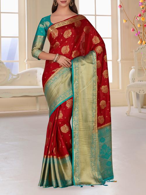 contrast border conversational kanjivaram saree - 15464221 - Very Small Image - 1
