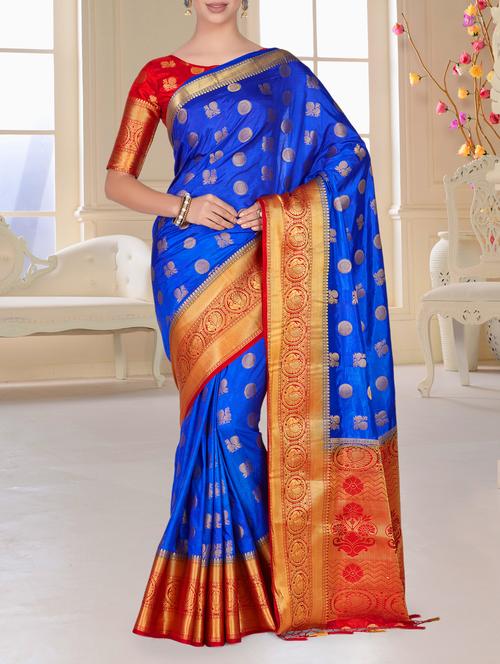 contrast border conversational kanjivaram saree - 15464233 - Very Small Image - 1
