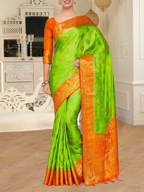 contrast pallu floral kanjivaram saree - 15464247 - Very Small Image - 1
