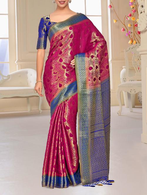 contrast pallu paisley kanjivaram saree - 15464254 - Very Small Image - 1