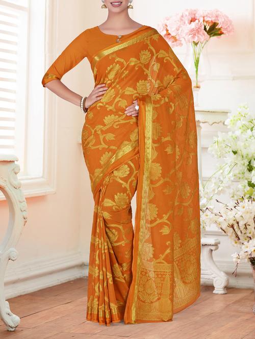 gold zari floral kanjivaram saree - 15464257 - Very Small Image - 1