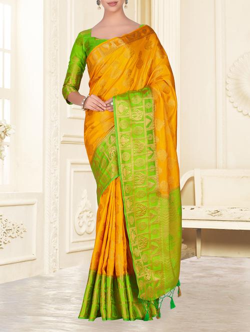 contrast conversational border kanjivaram saree - 15464272 - Very Small Image - 1