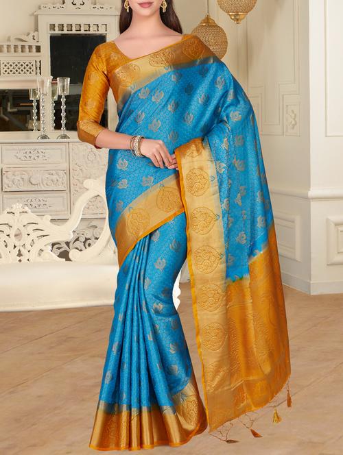 contrast border paisley kanjivaram saree - 15464281 - Very Small Image - 1