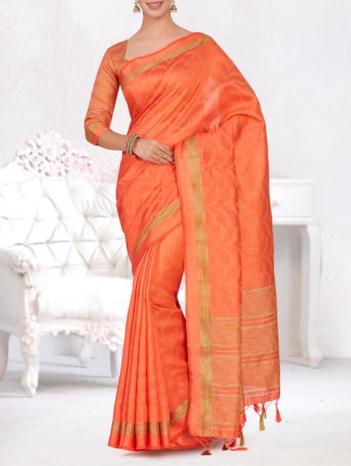 contrast striped pallu tussar saree - 15464329 - Very Small Image - 1