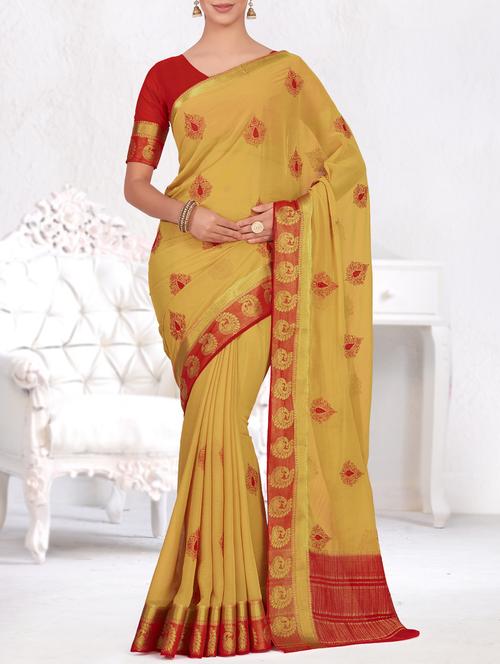 zari border thread embroidered saree - 15464331 - Very Small Image - 1