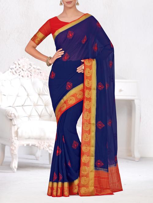 zari border thread embroidered saree - 15464332 - Very Small Image - 1